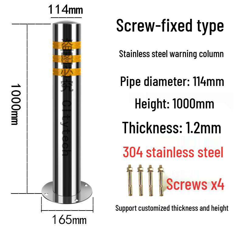 Stainless Steel Reflective Bollard: Thickened Anti-Collision Road Post, 304 Steel Parking Space Isolation Post.