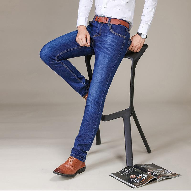 Autumn And Winter New Men'S Business Jeans Elastic Fit Straight Leg Casual Pants Slim Fit Pants For Men