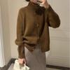 Simple casual stand-up neck knitted cardigan with women's clothing, autumn and winter new loose lazy sweater jacket top