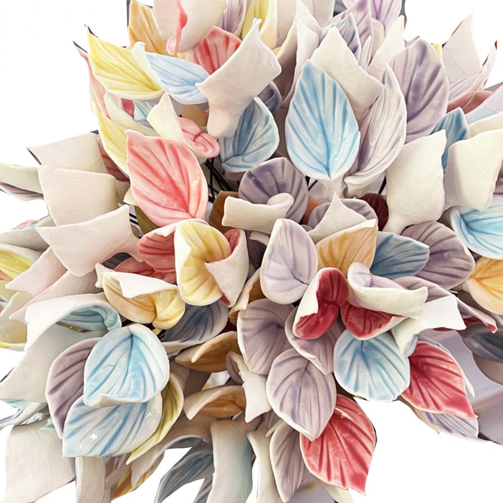 Handmade Ceramic Flower Realistic Artificial Flower with Wire Stem Home Office Living Room Vase Fake Colorful Blossom Decor