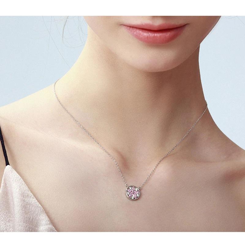 Korean Fashion Pink Quartz Silver 925 Jewelry Necklace for Women Luxury Pendant Necklaces Wedding Party Birthday Gifts