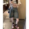 Women's High Waist Retro Denim Bermuda Shorts - Slimming, Versatile, Elastic Waist, Loose Fit, Summer Mid-Length.
