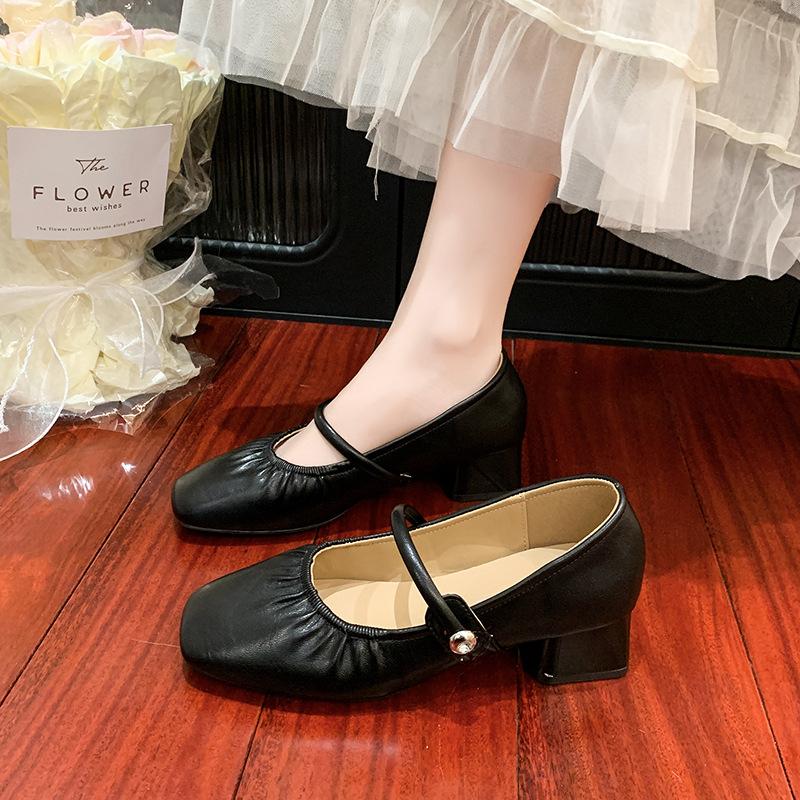 Summer new Mary Jane shoes fashionable retro versatile thick heel light mouth square head soft sole high heel small single shoes