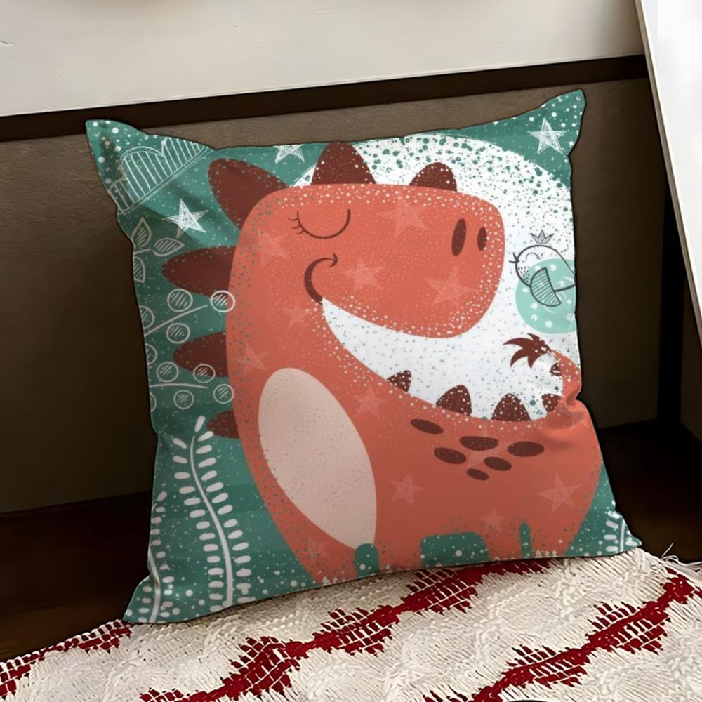 Urocza Kreskówkowa Poszewka na Poduszkę z Dinozaurem Dwustronna Miękka Trwała Poszewka na Poduszkę do Domu Samochodu Wieloscenariuszowe Zastosowanie dla Codziennego Komfortu
