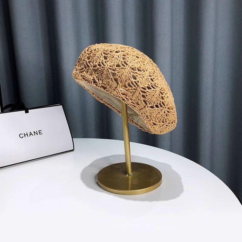 

Берет из дышащего полиэстера для женщин — повседневная универсальная мода, весна/лето, ажурный дизайн, приталенная тканая шапка ONE SIZE