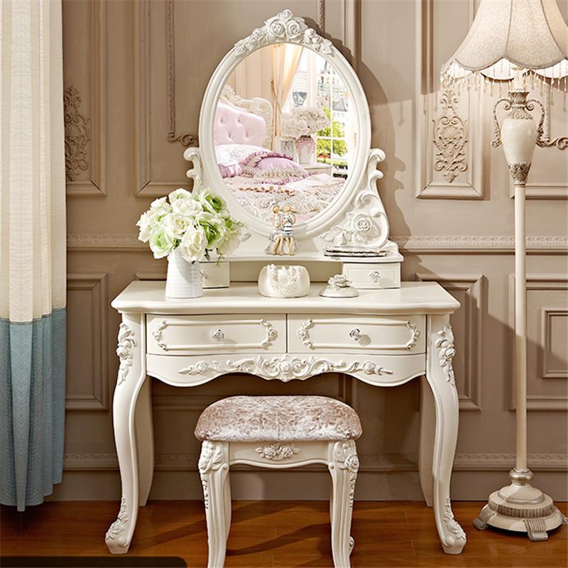 European Style Mini Dressing Table for Bedroom - French Princess Makeup Cabinet for Small Apartments, Modern Simple Design