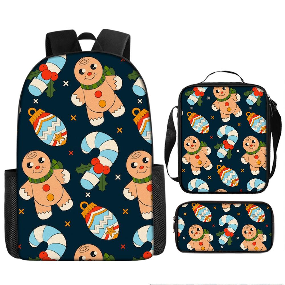 Santa Claus Christmas Tree Backpack Elementary School Bag Large Capacity Leisure Bag Lunch Bag Pencil Bag Three-piece Set