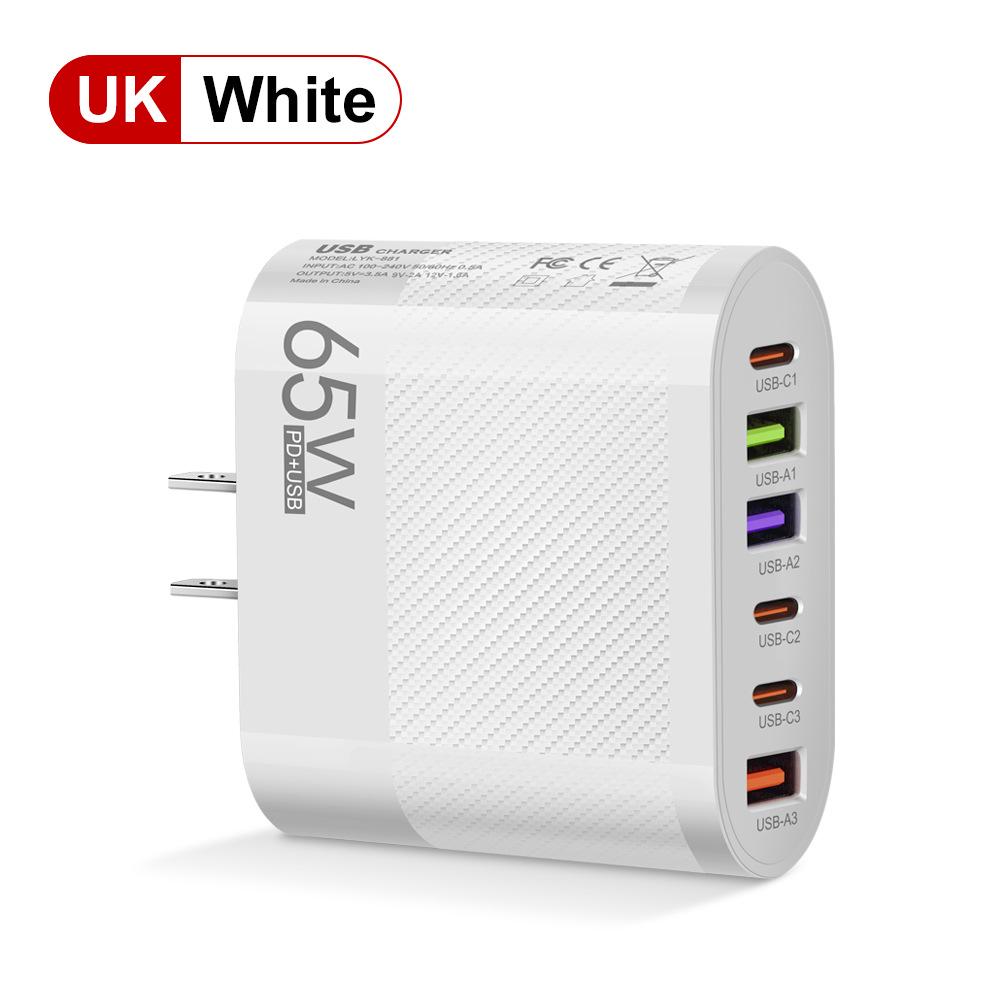 3.5A Multi-Port Charger with 3 Type-C & 3 USB Ports, Compatible with EU, US, UK Plugs