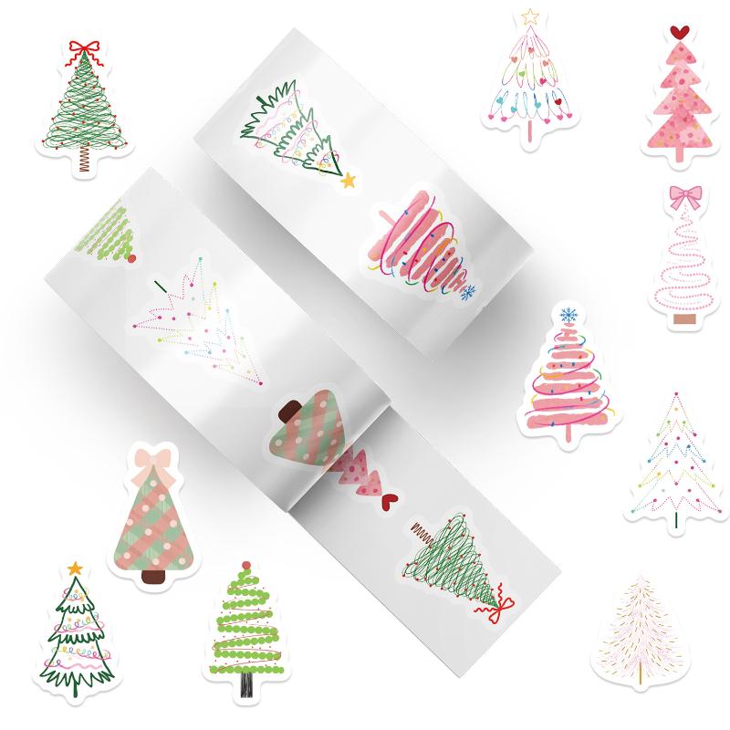 500 Stück/Rolle Wunderschöne Weihnachtsbaum Dekorative Aufkleber Weihnachtsgeschenk Verpackungsetikett Aufkleber Belohnungsaufkleber Scrapbook Station