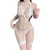 Sexy lace hollowed-out temptation three-point bra panties women's erotic underwear set pure desire sexy