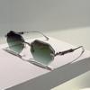 Non-polarized Europe and America Polygon Diamond Edge Trimming Rimless Sunglasses Men Women Fashion Ocean Slicemetal Frame Glasses