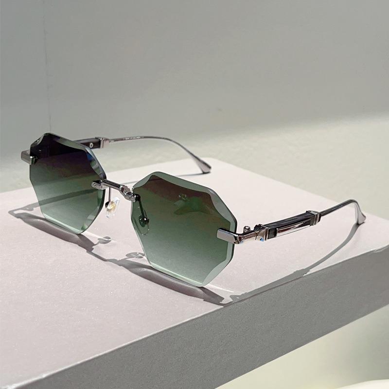 Non-polarized Europe and America Polygon Diamond Edge Trimming Rimless Sunglasses Men Women Fashion Ocean Slicemetal Frame Glasses