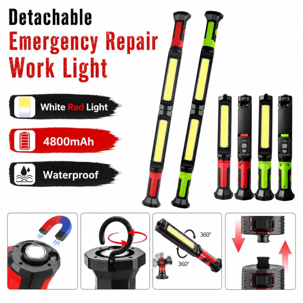 Rechargeable LED Magnetic Flashlight Detachable COB Long Bar Light  Repair, Camping Etc