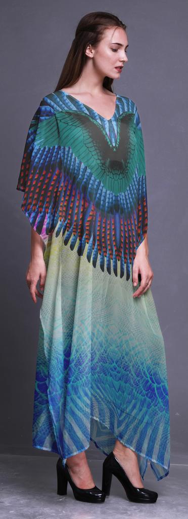 Phagun Tribal Feather Ladies Kaftan Holiday Loungewear Maxi Dress Beach