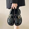 [Ushilai] Black British-style Small Leather Shoes for Women's Spring 2025 New Retro Soft Leather Platform Loafers