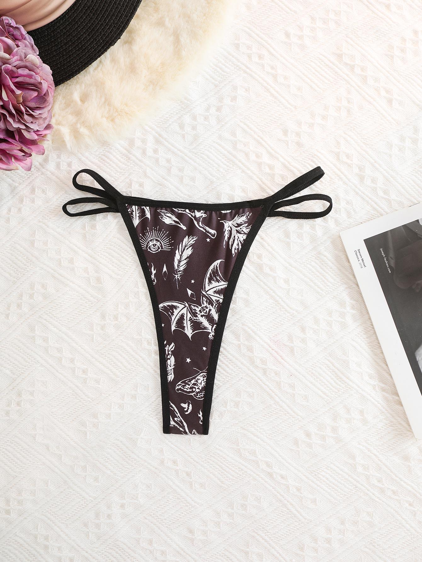

Women s Halloween Print Low Rise T-String Underwear with Thin Seamless Straps Large