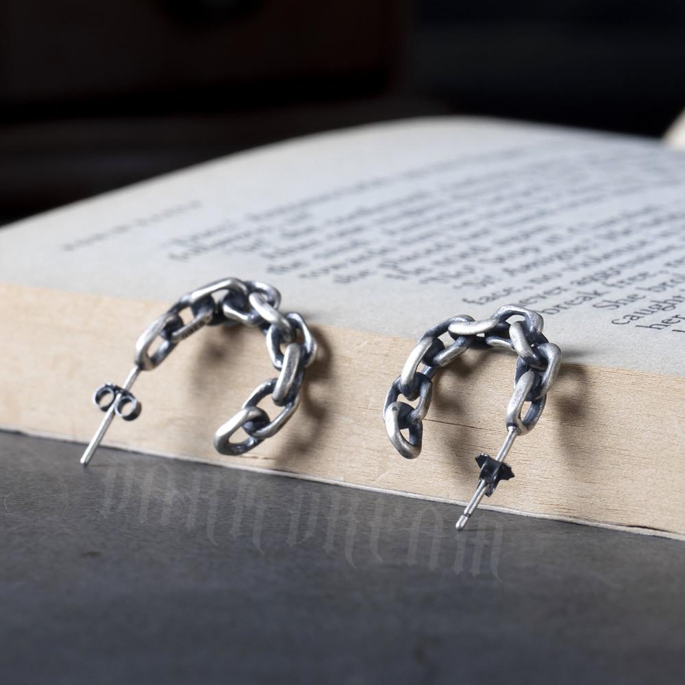 S925 Sterling Silver Retro Hoop Earrings with Aged Dark Night Design 925 Silver