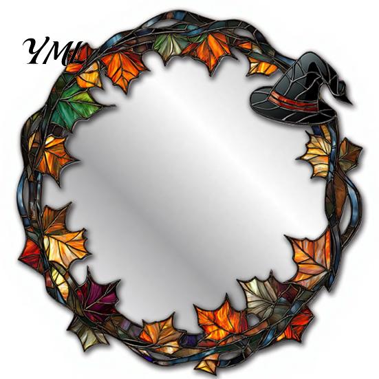 Seasonal Home Wall Decorations Halloween Decorative Mirror Stickers with Spiders/Skeletons/Pumpkins, Retro Hanging Pumpkin Mirrors Ornament,