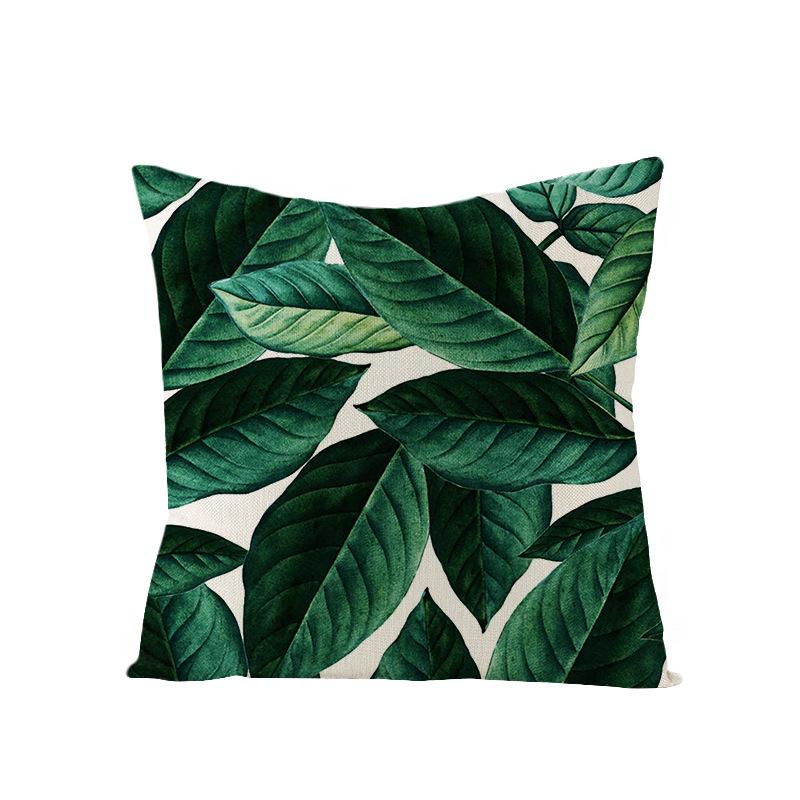 Tropical Green Leaf Linen Pillowcase - Nordic Style Sofa Cushion Cover