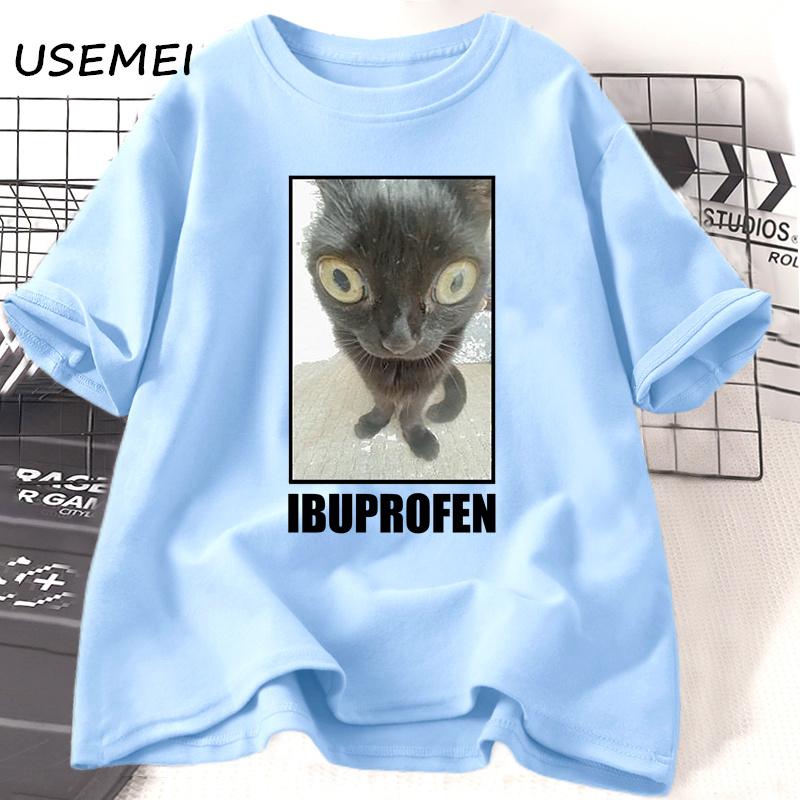 

Забавные футболки с графикой кота и ибупрофена для мужчин и женщин, хлопковая футболка, одежда, креативность, короткий рукав, модные повседневные свободные топы, уличная одежда 4XL