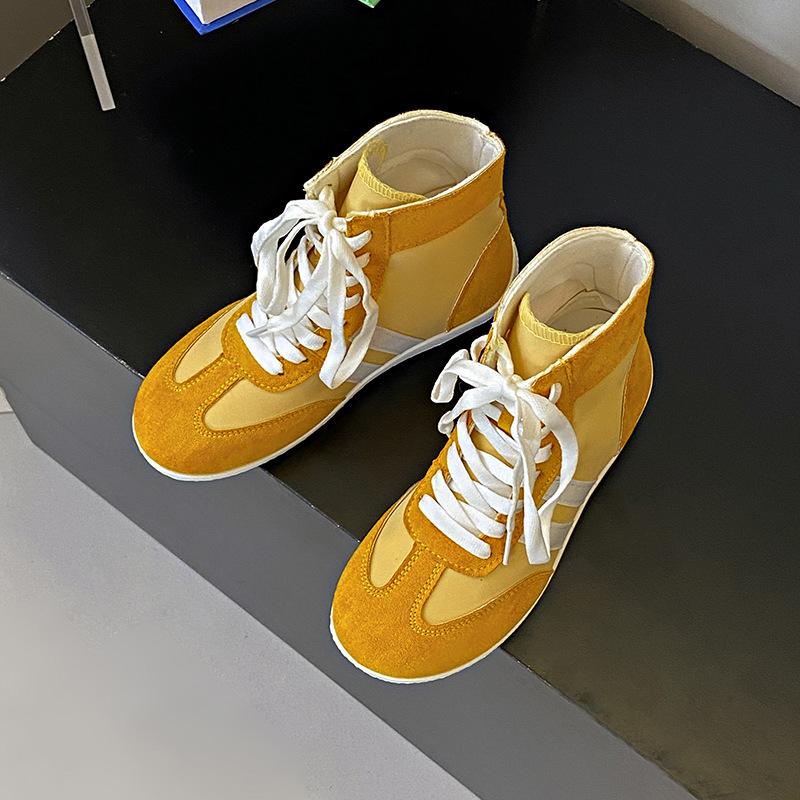 Lightweight Soft-soled Flat-soled High-top German Training Shoes for Women's 2025 Spring New Big-headed Ugly Cute Shoes Lace-up Color Matching Sports
