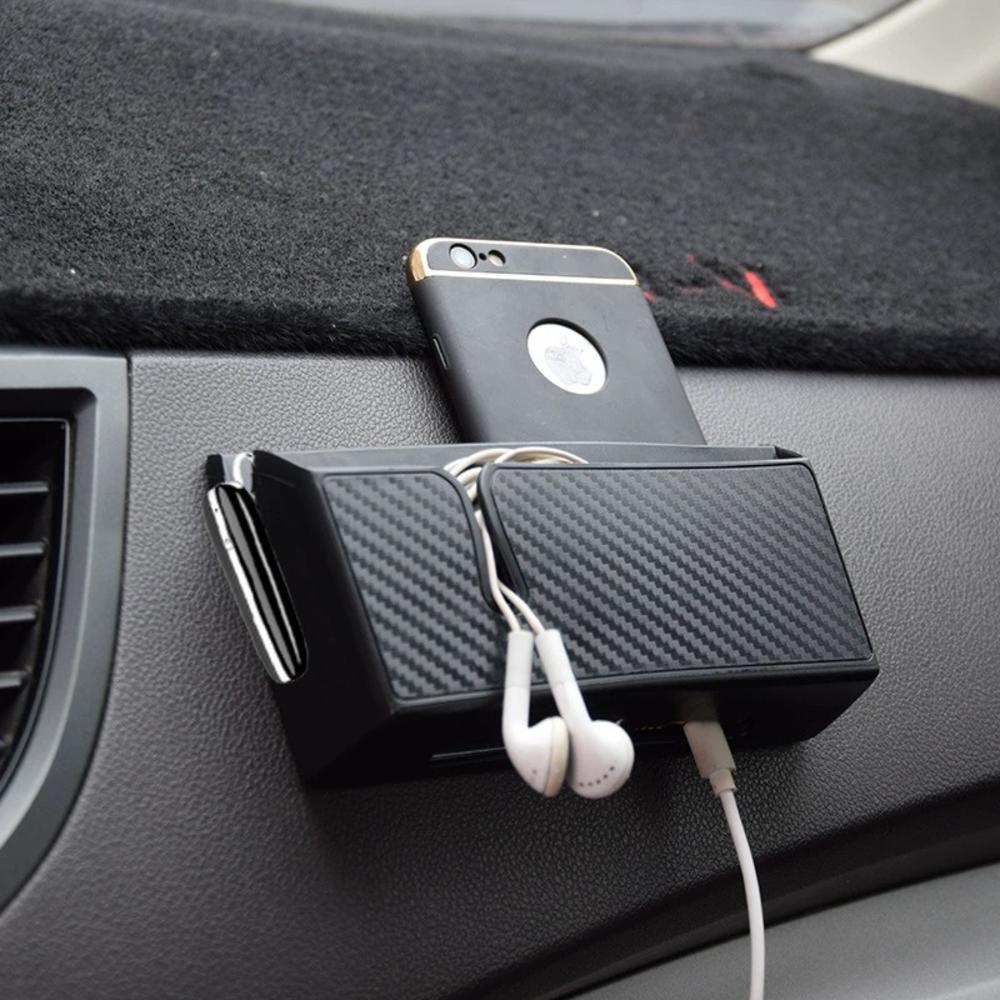 Multi Functional Car Storage Box Removable Adhesive Carbon Fiber Like Mobile Phone Storage Bo
