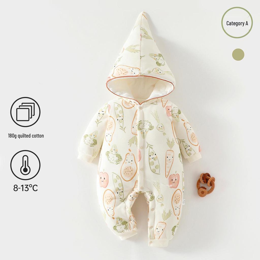 180g Thick Padded Hooded Baby Jumpsuit for Autumn/Winter - Warm Cotton Romper for Boys & Girls