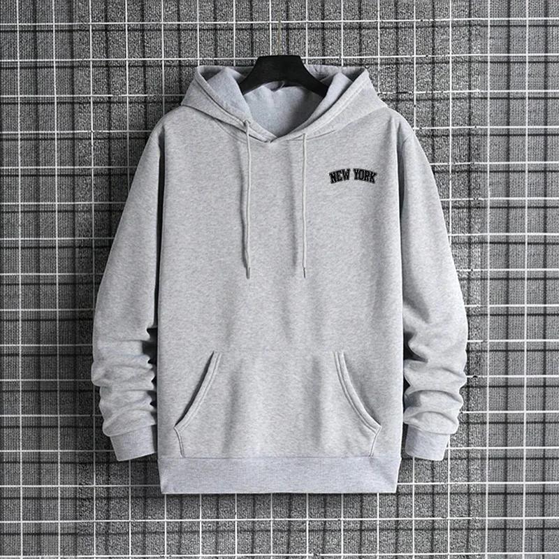 2025 Mens Hoodie High Quality Long Sleeve Solid Color Sweatshirt Urban Casual Fashion Sporty Hooded Outerwear Man Clothes