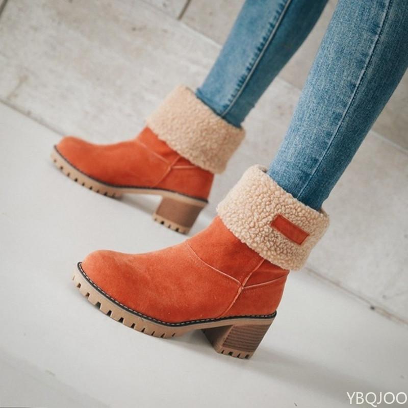 New autumn winter mid length thick heel snow boots large size simple comfortable height increasing versatile cotton shoes