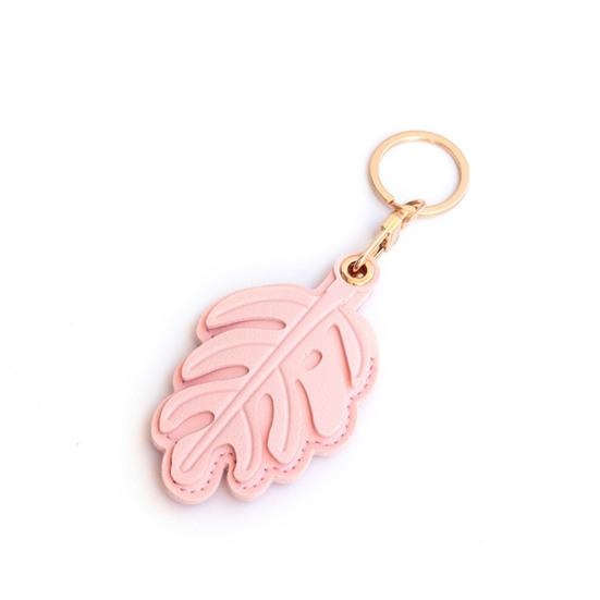 Keychain Pendant Monstera Leaf Shape Key Holder Imitation Leather Access Card Cover Bag Charm