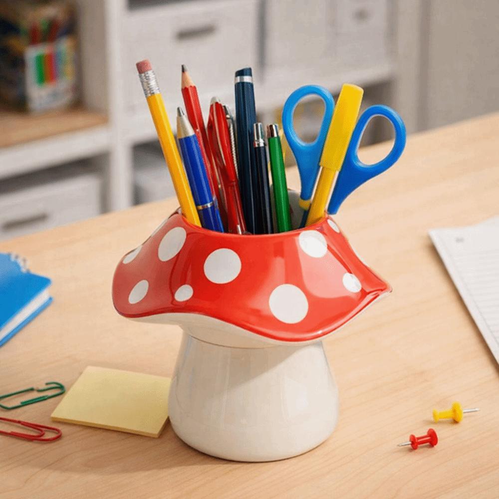 Multifunctional Design Mushroom Storage Box Polka Dot Pattern Desktop Organizer Student Dormitory