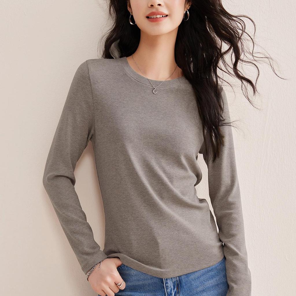 Women's Spring 2026 Round Neck Base Layer Shirt - White, Wool Blend, Skin-Friendly, Long Sleeve Warm Top