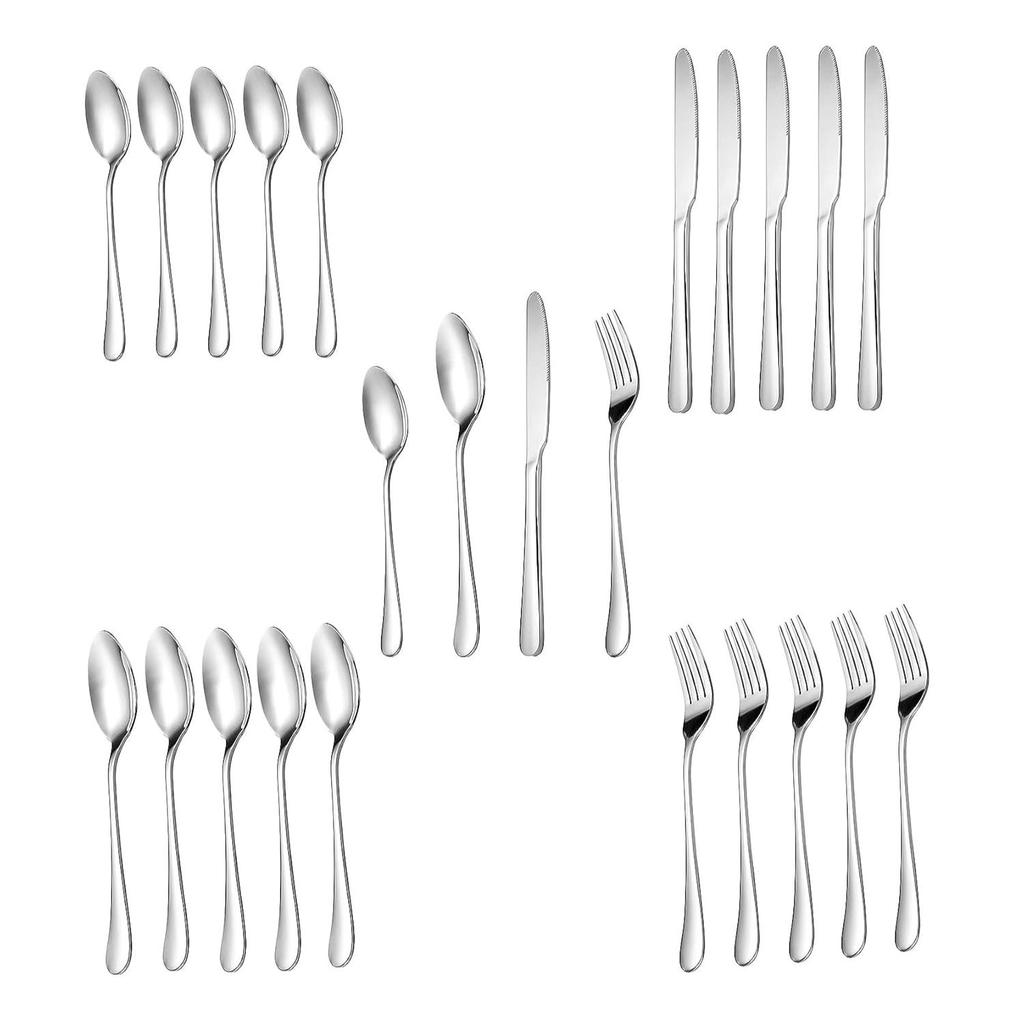 Silberlöffel-Set Premium Edelstahl Besteckset Spiegelpoliertes Besteck Utensilien-Set Langlebiges Heimküchen-Essgeschirrset