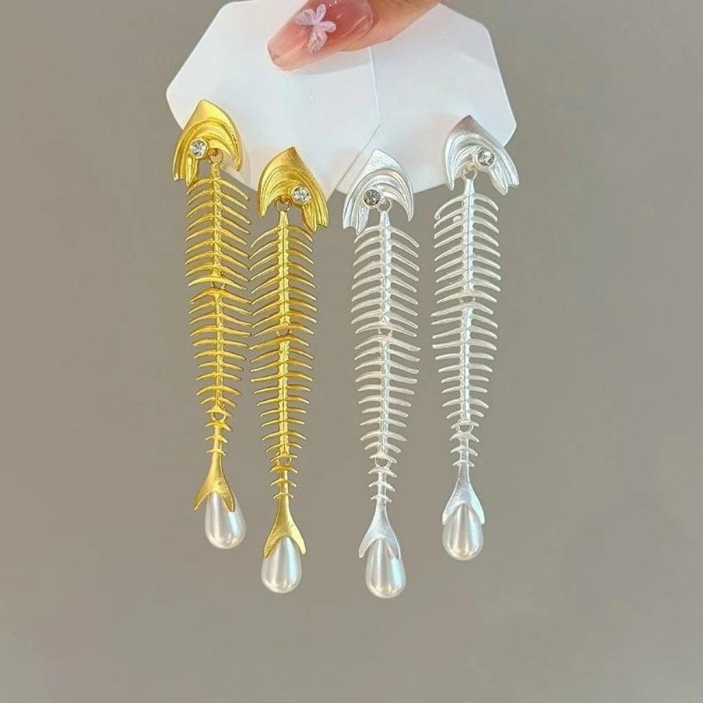 Personalized Fish Bone Imitation Pearl Dangle Earring for Women Vintage Gothic Tassel Ear Pendant Elegant Jewelry Gifts 2026