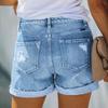 Stretchy Hole Breaking Ladies Denim Shorts