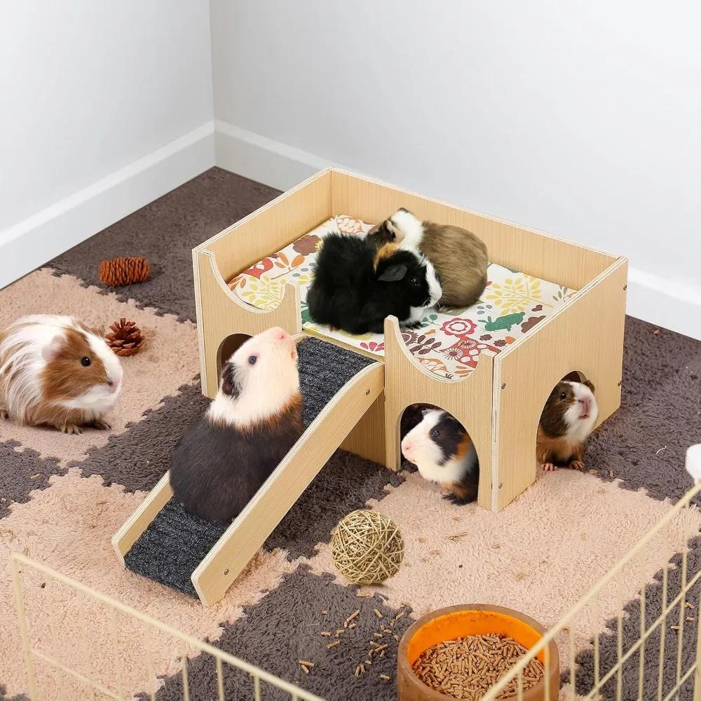 Premium Wooden Guinea Pig House | 2-Level Small Animal Hideout with Stairs | Quick Assembly for Hamsters/Rabbits/Chinchillas