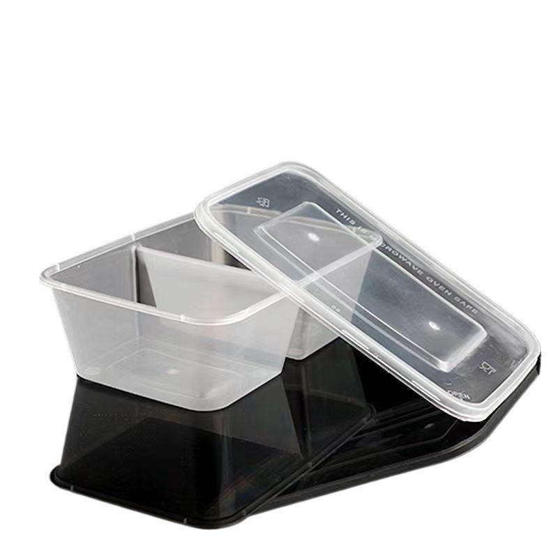 Transparent Double-Compartment Thickened Lunch Box with Lid - Rectangular Disposable Takeout Container