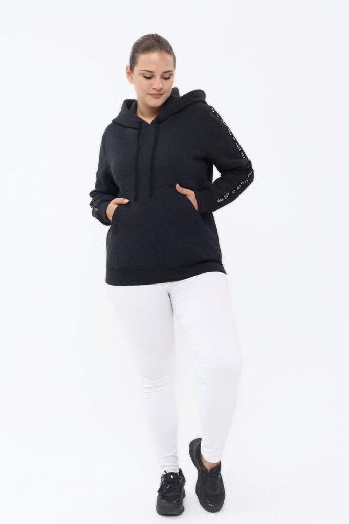 Women's Style Big Size Sweatshirt Pianoluce Large Size Striped Pocket Hooded Sweatshirt Anthracite