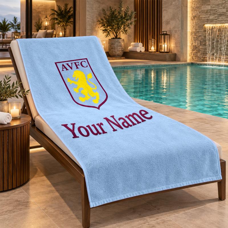 Niestandardowy Ręcznik Plażowy Aston Villa z Personalizowanym Tekstem Miękki Ręcznik Pływanie Podróż Kąpiel Prezent