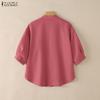 ZANZEA Women Casual Stand Collar Solid Color Half Sleeve Blouse