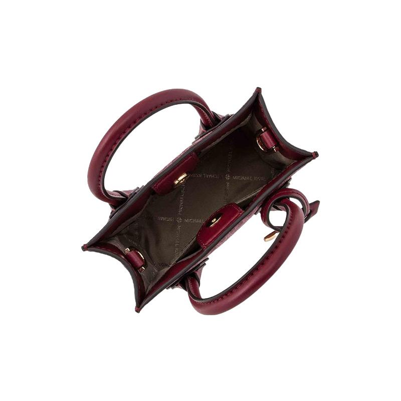 MICHAEL KORS Mercer 15 classic old flower printed magnetic buckle closure coated canvas handbag small size women's mulberry red