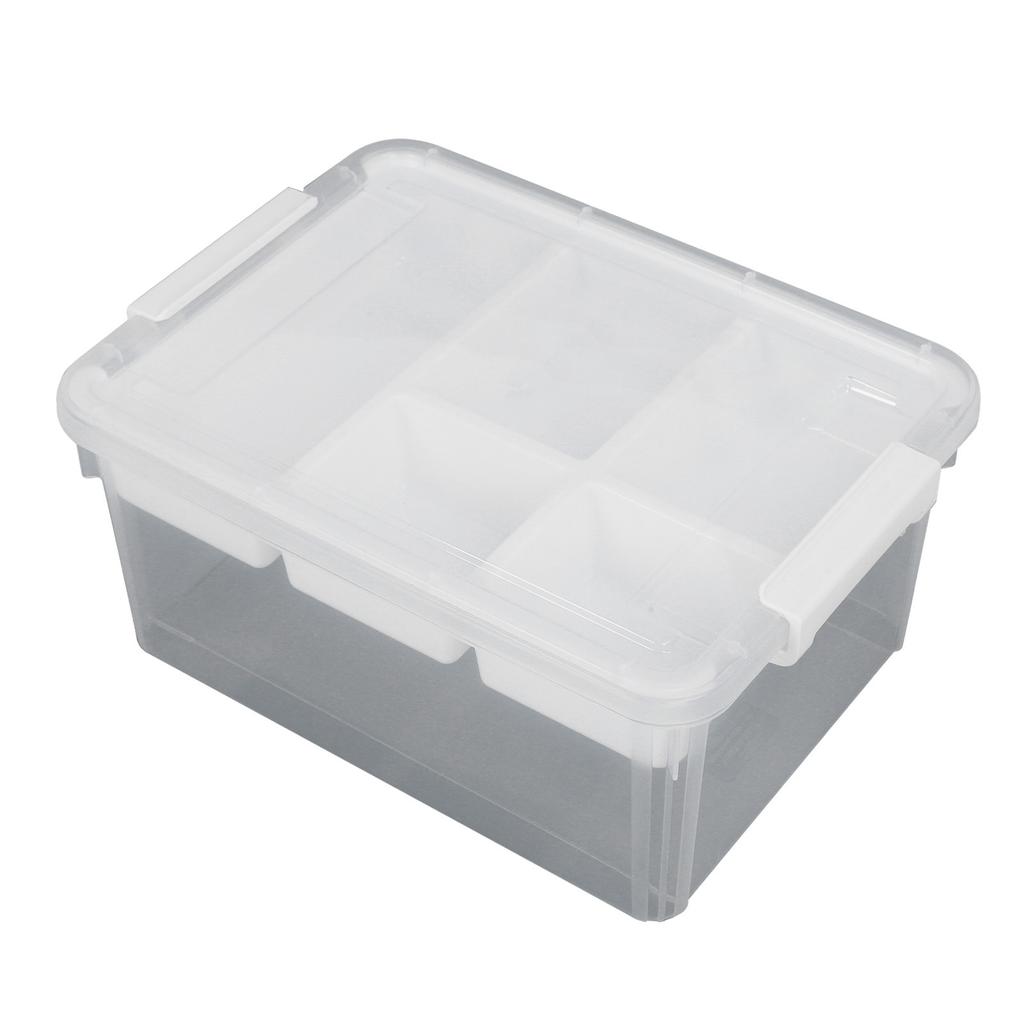 16L Plastic Storage Box Sturdy PP Clear Latching Box with Removable Tray for Toys Organization