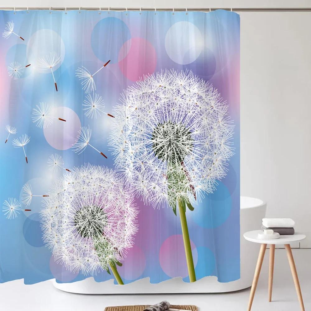 Dandelion Natural Flowers Shower Curtains Waterproof Bathroom Curtain Bath Curtain High Quality With Hooks Shower Curtain