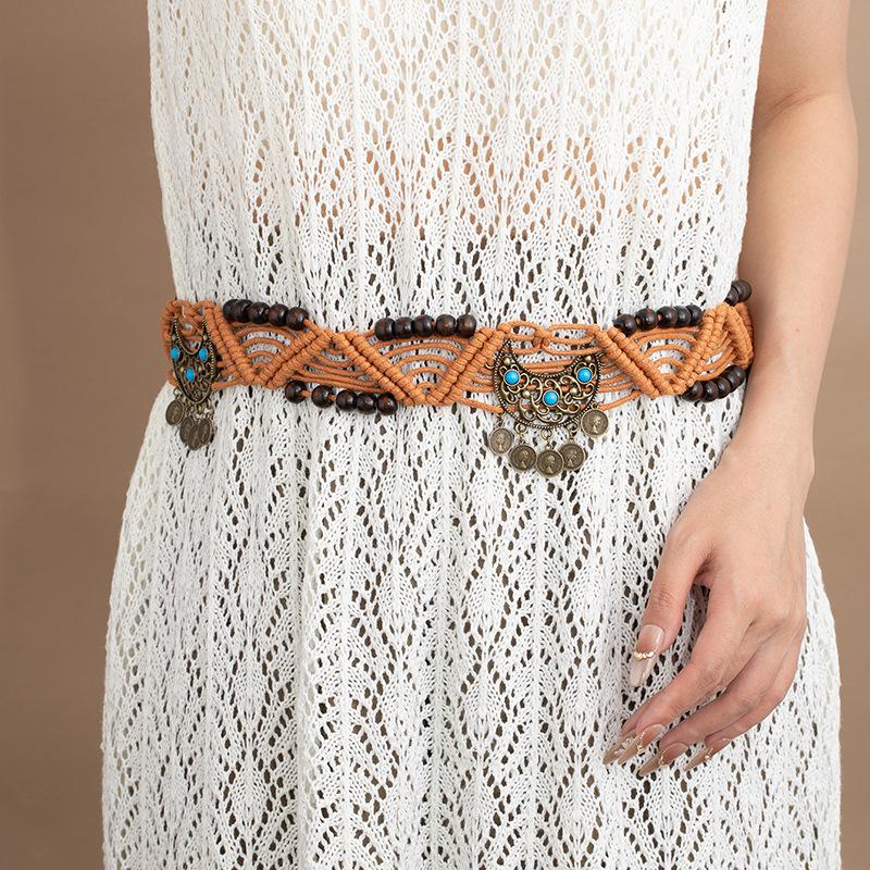 Bohemian retro style fringed waist chain women's exquisite hand-woven waist rope with skirt spring and summer ethnic style belt