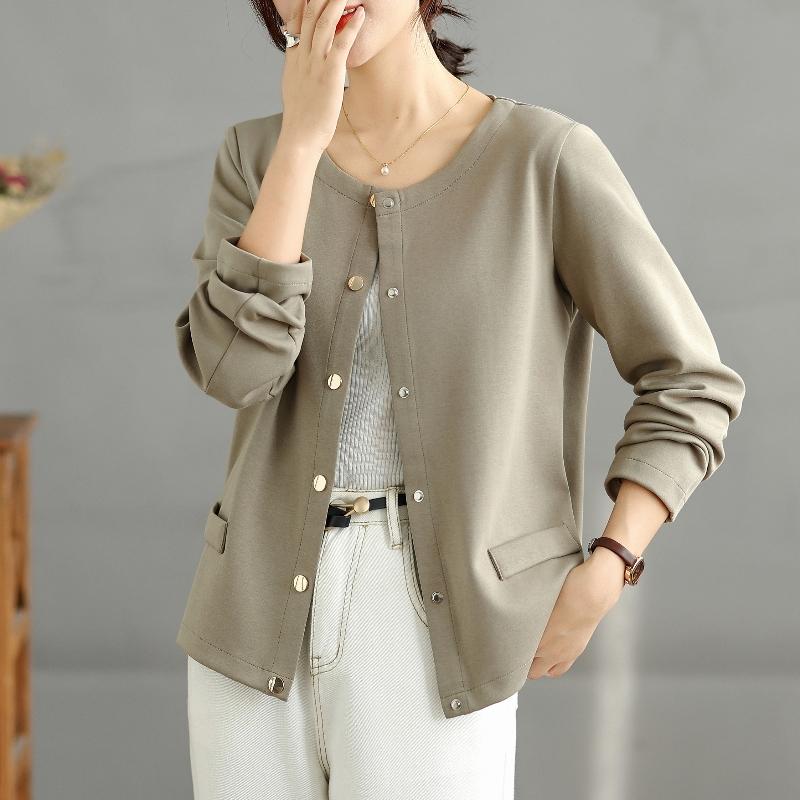 

DIMANAF 2025 Новые Осенние Женские Куртки Большого Размера Хлопковые Свободные Повседневные Верхняя одежда Однотонные Короткие Куртки 3XL