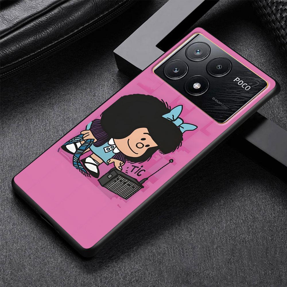 Cute Mafalda Case for Xiaomi Poco X6 X3 NFC M5s X5 F3 M4 M3 Pro Black Silicone Soft Phone Cover Coque