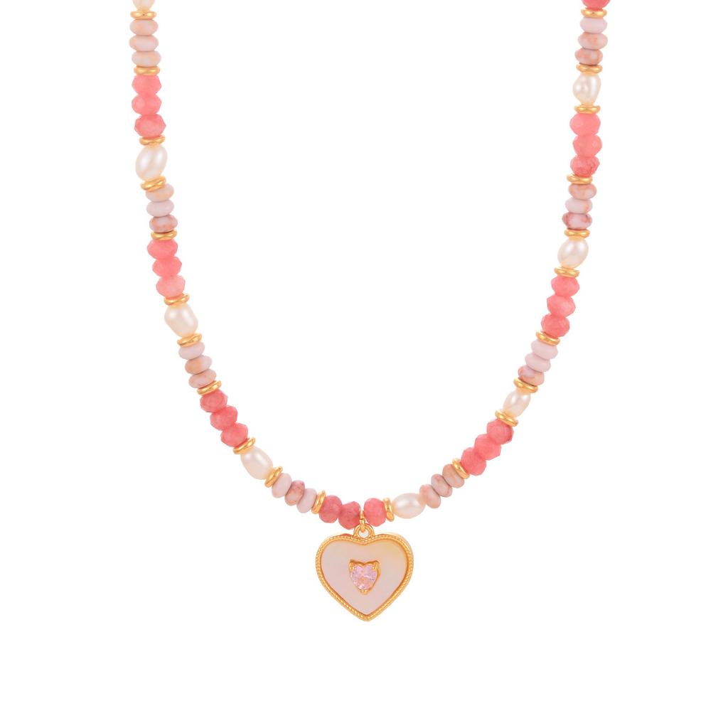 Simple Small Fresh Love Geometric Necklace Summer Versatile Beaded Dopamine Neck Chain Fashionable New Collarbone Chain Women