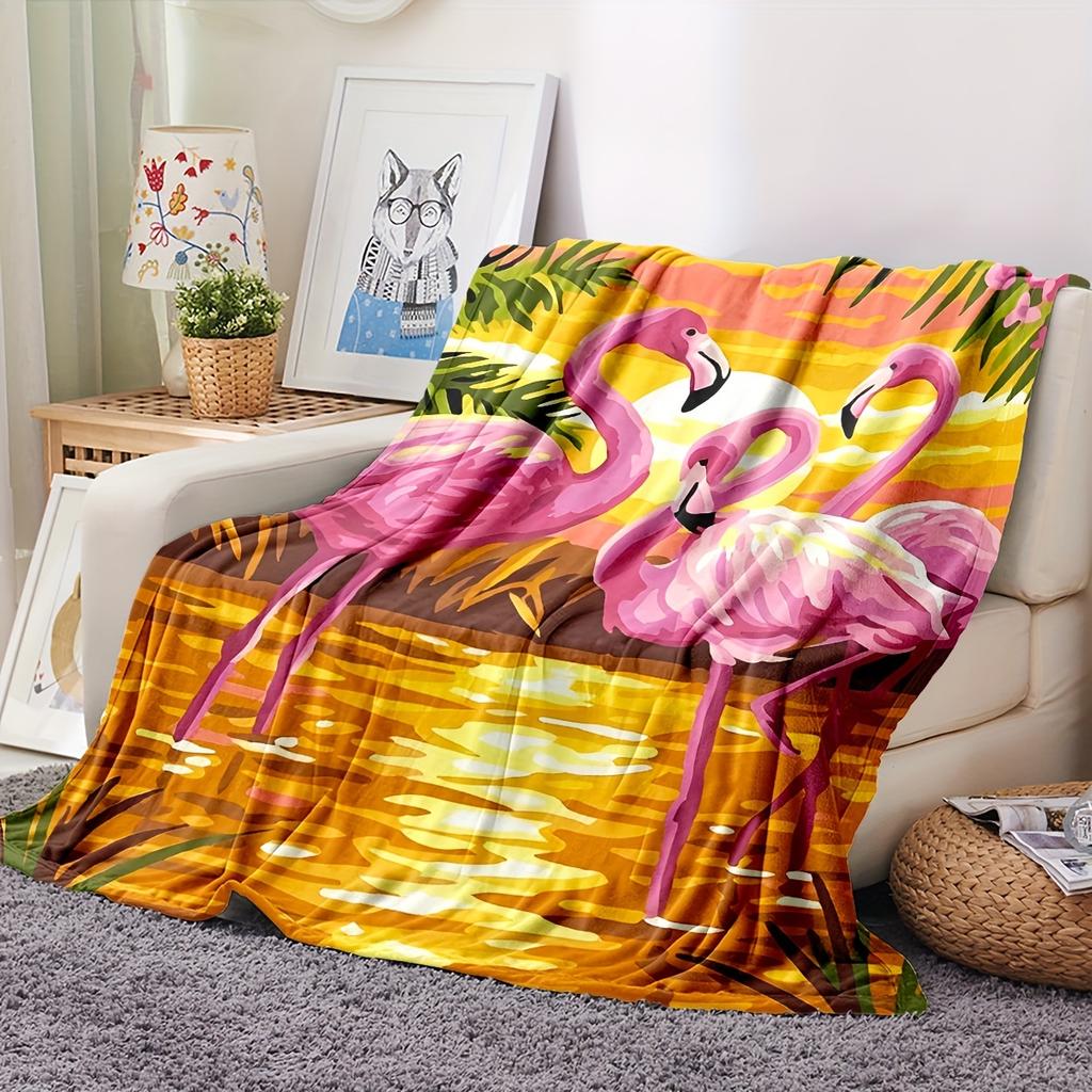 Soft & Cozy Flannel Flamingo Print Throw Blanket - Versatile for Napping, Sofa Lounging