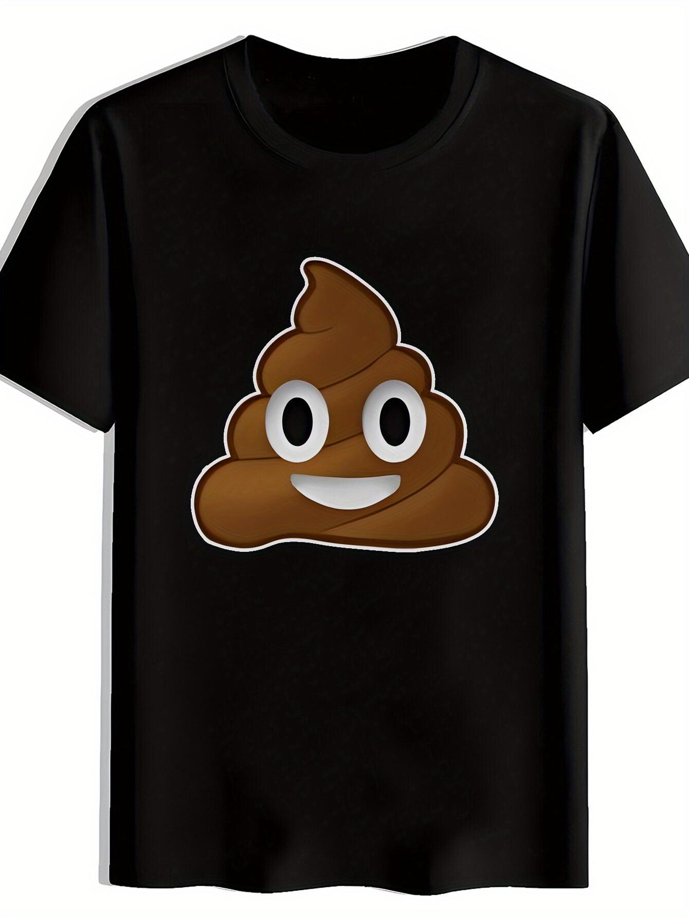 Men s Humorous Brown Poop with Eyes Graphic Print Casual T-Shirt - Black Round Neck Summer Tee S