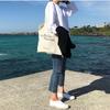 South Korea Ins Style British Museum Letter Print Thin Cotton Grey Cloth Bag Simple All-matching Shoulder